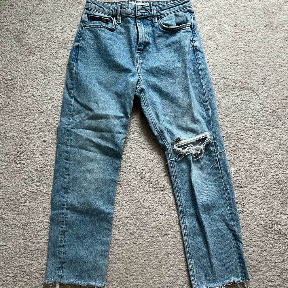 TopShop Straight Leg Raw Hem Denim Jeans